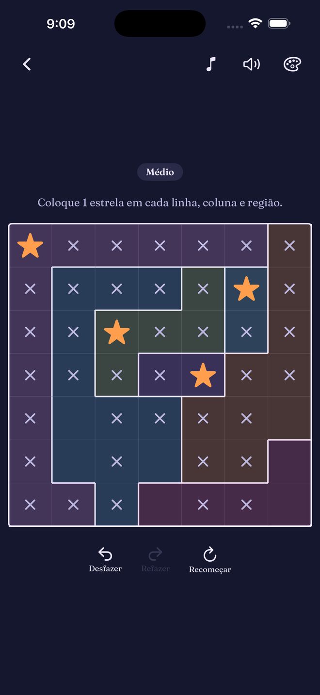 Quiet Stars — Puzzles lógicos Star Battle tranquilos